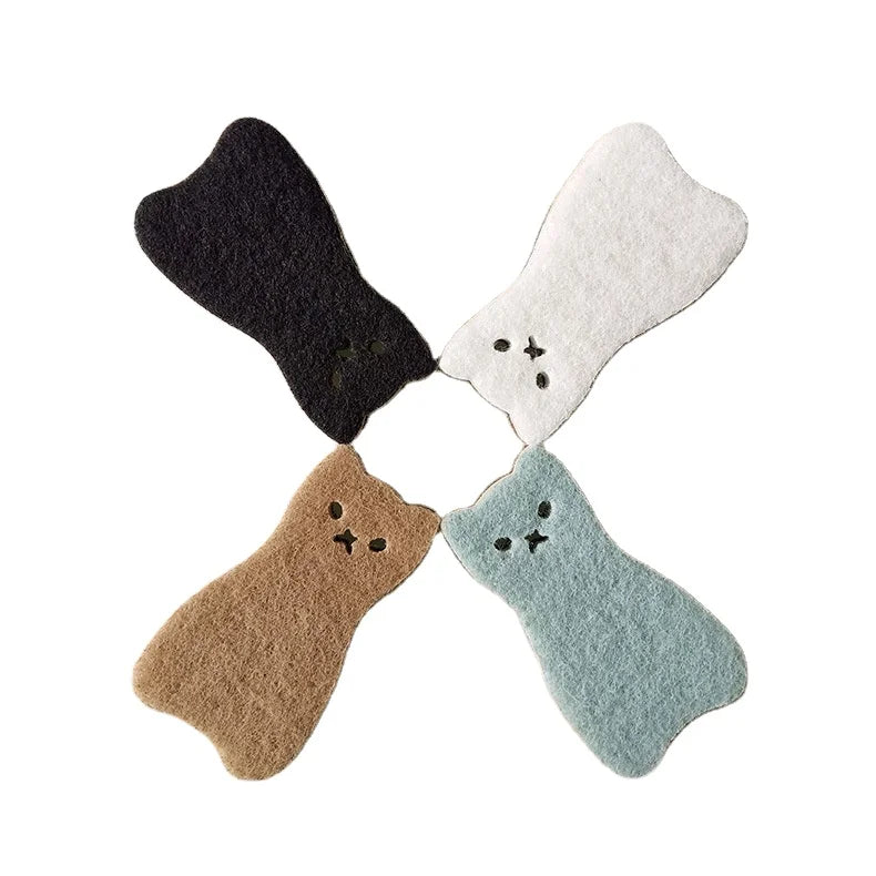 4PCS Cute Cat Shape Sponge 3 Layer Sponge Strong Water Absorption Dishwashing Sponge Kitchen Cleaning Tool