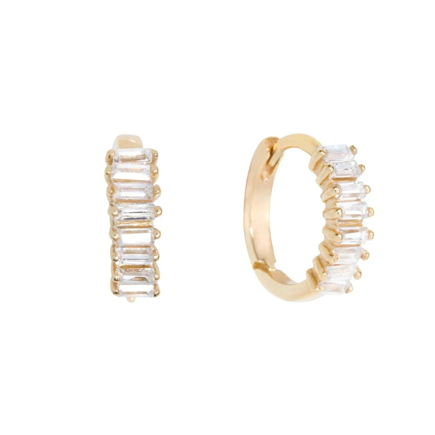 Diamond baguette Huggie Earrings in Yellow Gold Women Sterling Silver Earrings Wholesale