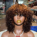 Vietnamese Hair Double DrawnRaw Human Hair Wigs 200 Density12 Inch Luxury Curl 3 Tone Colored Bob Wig With Bang