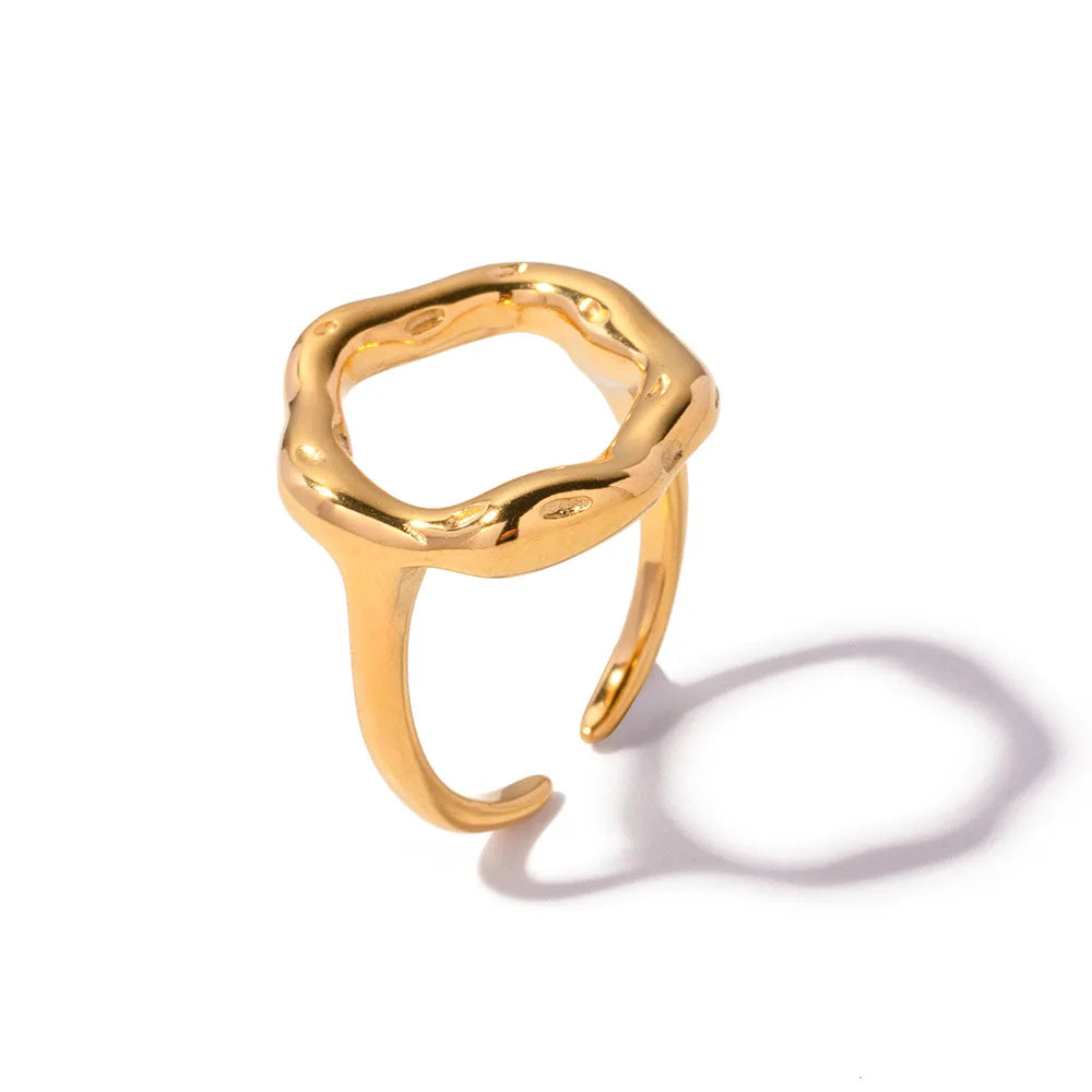 18K Gold Stainless Steel Open Ring Trendy Hollow Lava Flower Fashion Jewelry Geometric Shape Waterproof Free for Weddings
