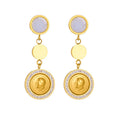 New Arrival Trendy 18K Gold Plated Vintage Stainless Steel Round Geometric Queen Letter Coin Drop Earring