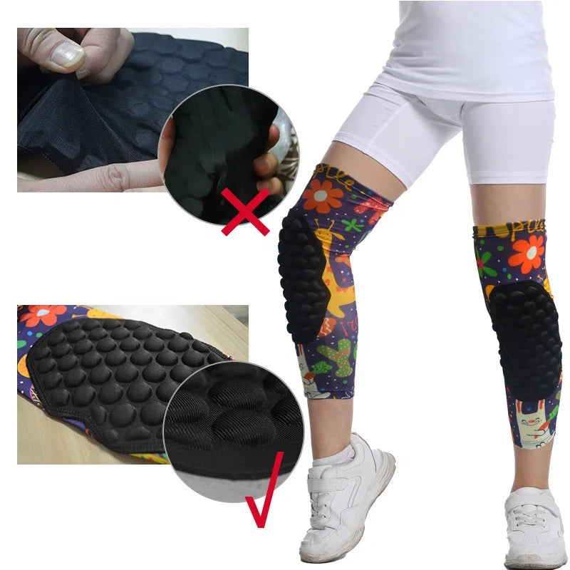 Youth Children Anti Collision EVA Honeycomb Long Compression Arm and Knee Sleeves Pads for Sports