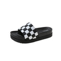 Women's Fashion Checkerboard One Strap Slippers Indoor Outdoor Soft Bottom Comfortable Ladies's Slippers Slip Resistant Shoes