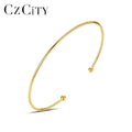 CZCITY Designer Thin 14K Gold Plated Cuff Adjustable Bangle Bracelet Charms Women