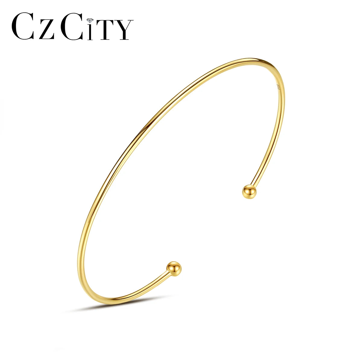 CZCITY Designer Thin 14K Gold Plated Cuff Adjustable Bangle Bracelet Charms Women