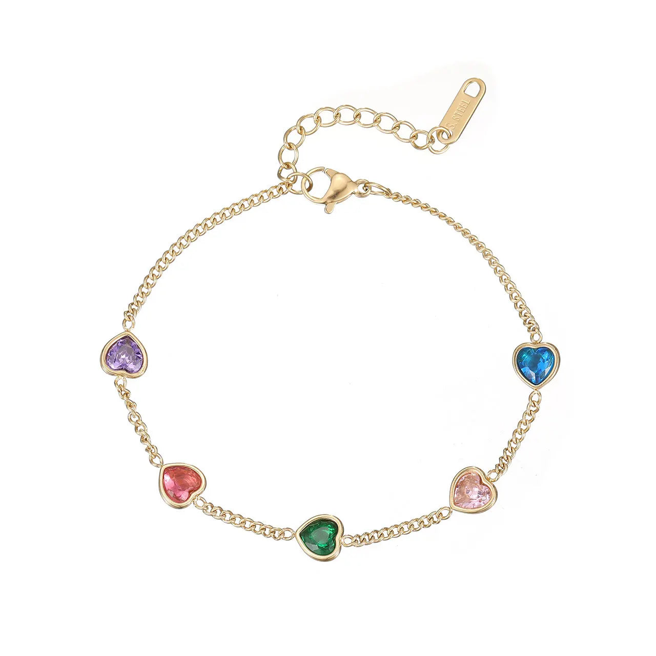 Classic Design Stainless Steel Chain 18K Gold Small Heart Various Colors Bracelet Women