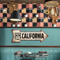 Irregular Shape Deep Embossed California US Route 66 Arrow Metal Sign Nostalgic Vintage Wall Decorative Plate 6 X 18 Inches