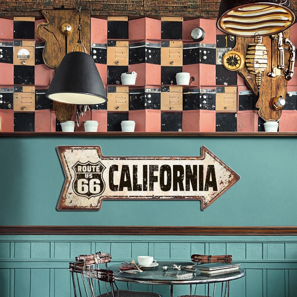 Irregular Shape Deep Embossed California US Route 66 Arrow Metal Sign Nostalgic Vintage Wall Decorative Plate 6 X 18 Inches