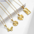 MARONEW PVD Plated 18K Gold Shaped Pendant Heart Sunshine Geometric Burst Sunburst Texture Necklace for Women Collier