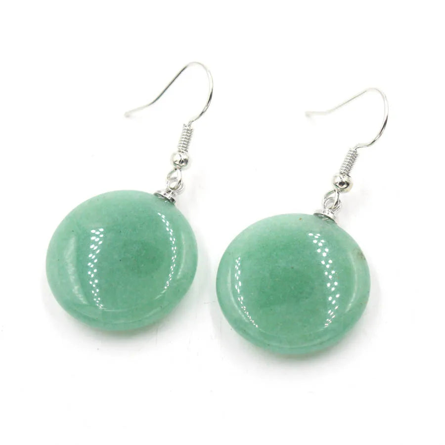 New Natural Crystal Stone Gemstone Jewelry Round Green Aventurine Rose Quartz Crystal Earrings Eardrop for Women