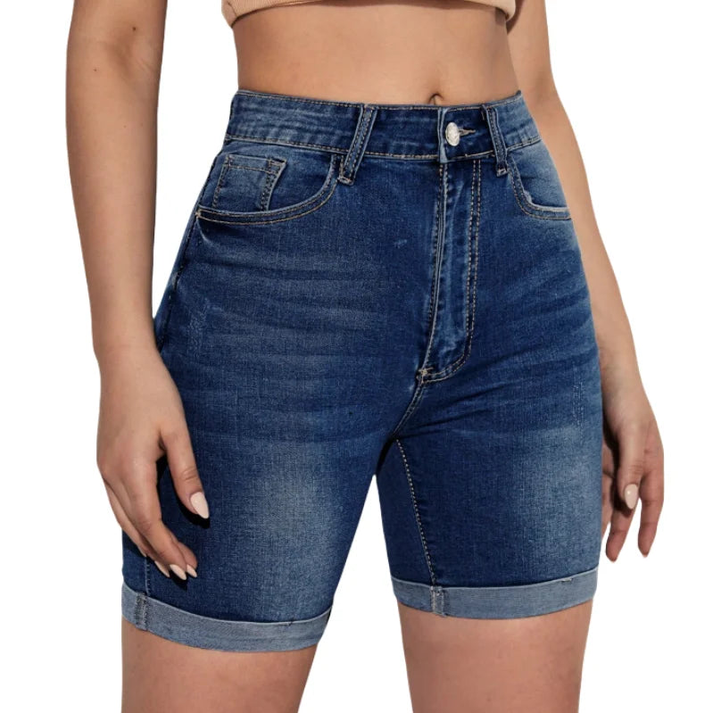 Women's High Waist Straight Style Skinny Jeans Shorts Breathable Casual Denim Washed Colored Summer Plus Size