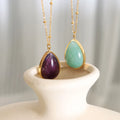 Chic Gold Plated Crystal Natural Stone Oval Pendant Necklace Colorful Agate Geometric Stainless Steel Necklace Fine Jewelry