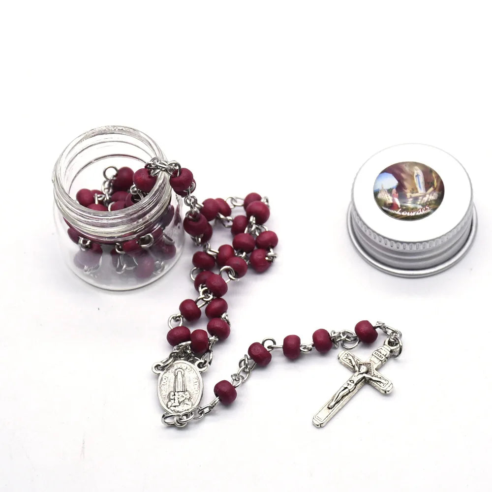 SC Catholicism Prayer Beads Fatima Madonna Religious Gift Wood Beads Rosary Necklace Cross Pendant Necklace