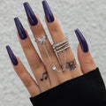 New Silver Simple Rhinestone butterfly Link Finger Ring Multi Layer Geometric Diamond Joint Ring Set