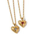 New Lovely Heart Pendant Necklace Tarnish Free Gold Plated Stainless Steel Necklace With Zircon Stones Irregular Heart Jewelry