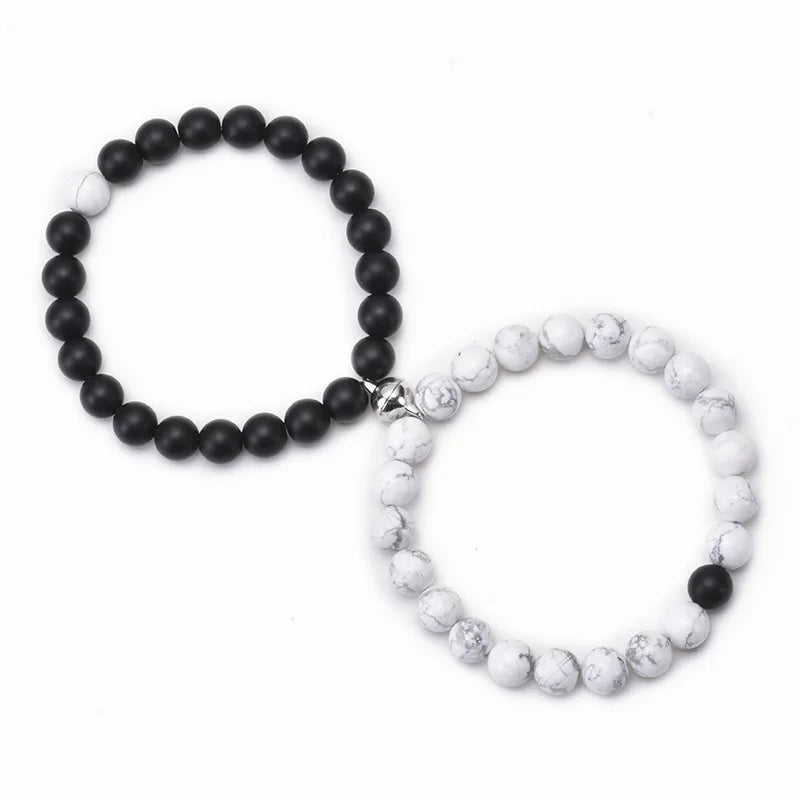 Magnetic Couple Bracelets Mutual Attraction Natural Stone Howlite Beads Bracelets Gifts for Lovers Best Friends