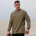 Mens Long Sleeve T-Shirt Casual Crew Neck Cotton Tee Gym Active Sport Workout Shirt