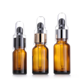 Clear Holder 15ml 30ml Empty Round Amber Brown Essential Oil Glass Dropper Bottle for Skincare Cosmetic Packaging