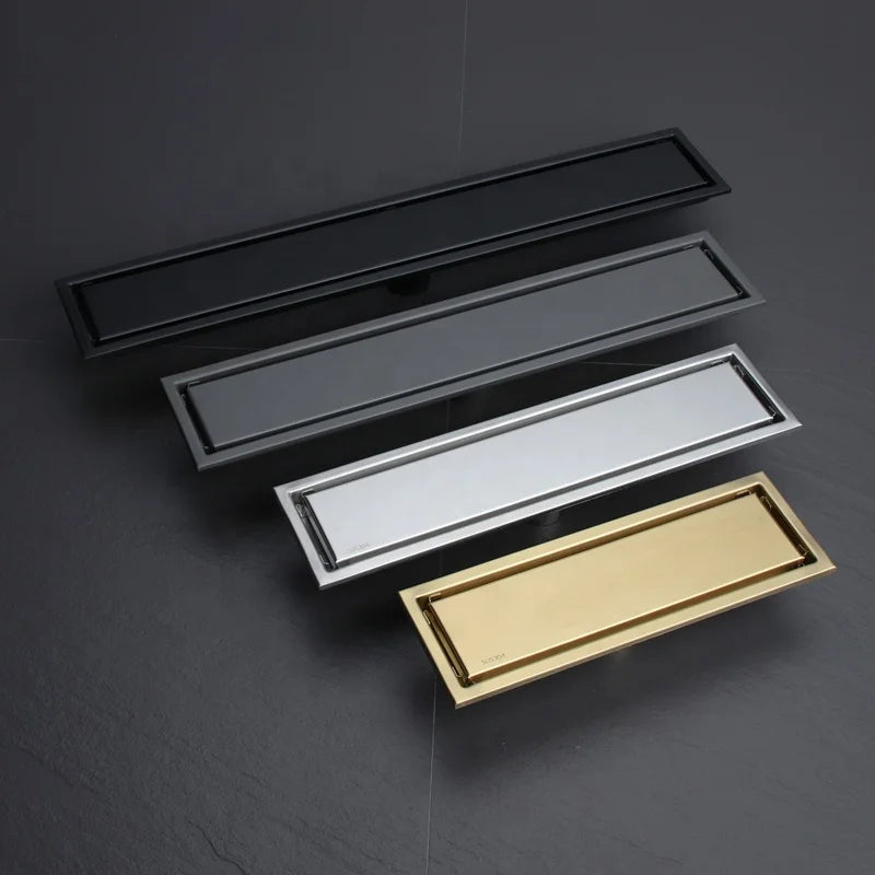 HF Custom 304 Stainless Steel Brushed Gold Bathroom Anti Odor Linear Shower Channel Tile Insert Linear Floor Drains
