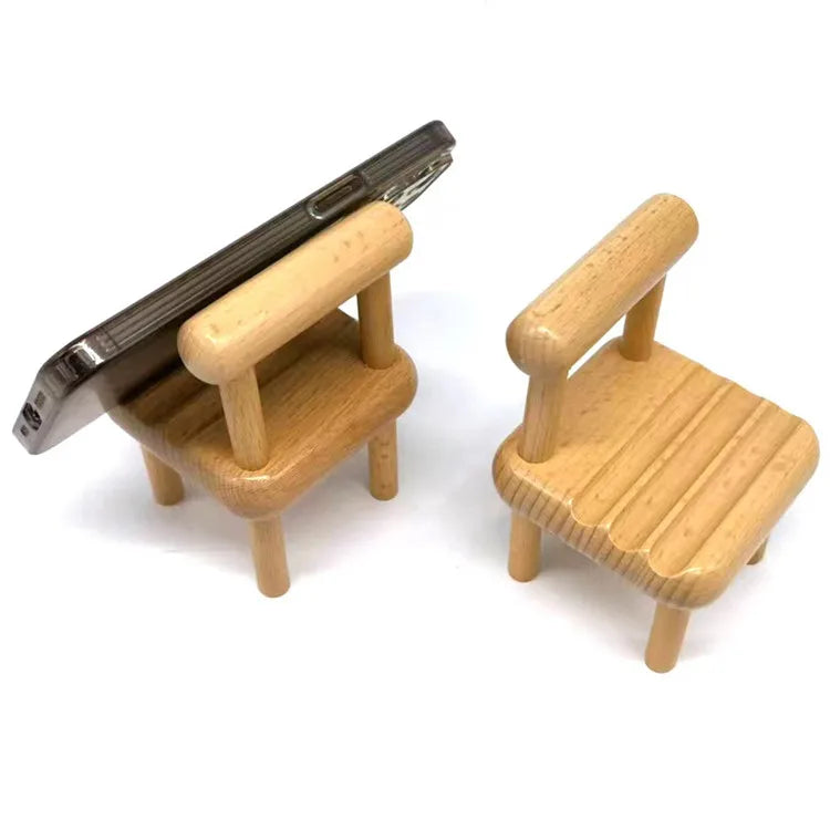 Cute Wood Phone Stand Holder for Cell Phone Mini Chair Desk Cellphone Mobile Phone Holder