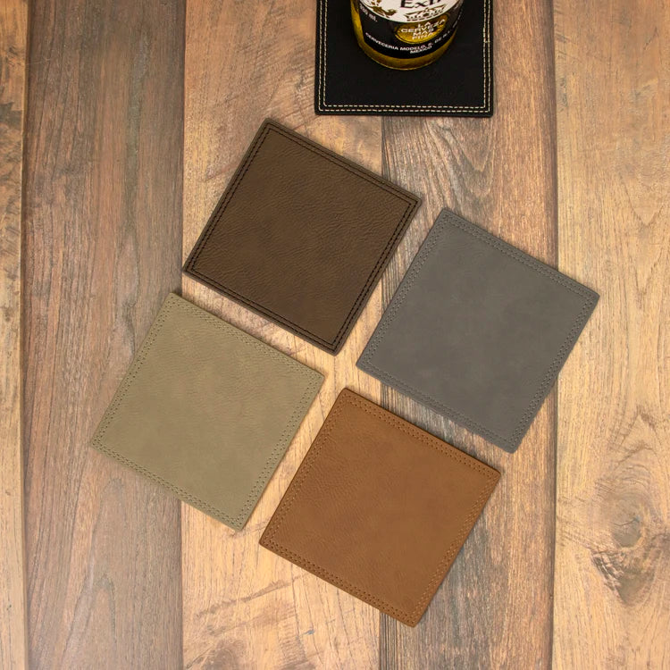 Customized Square Shape Durable Blank Leather Coasters Plain Laserable Leatherette Coasters Cup Pu Leather Coaster