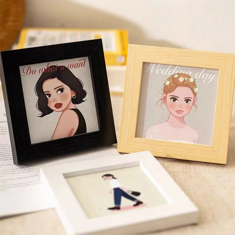 Wooden Mini Texture Picture Frame Home Office Decoration Tabletop Wall Mounting 4 Inch Square Photo Frame