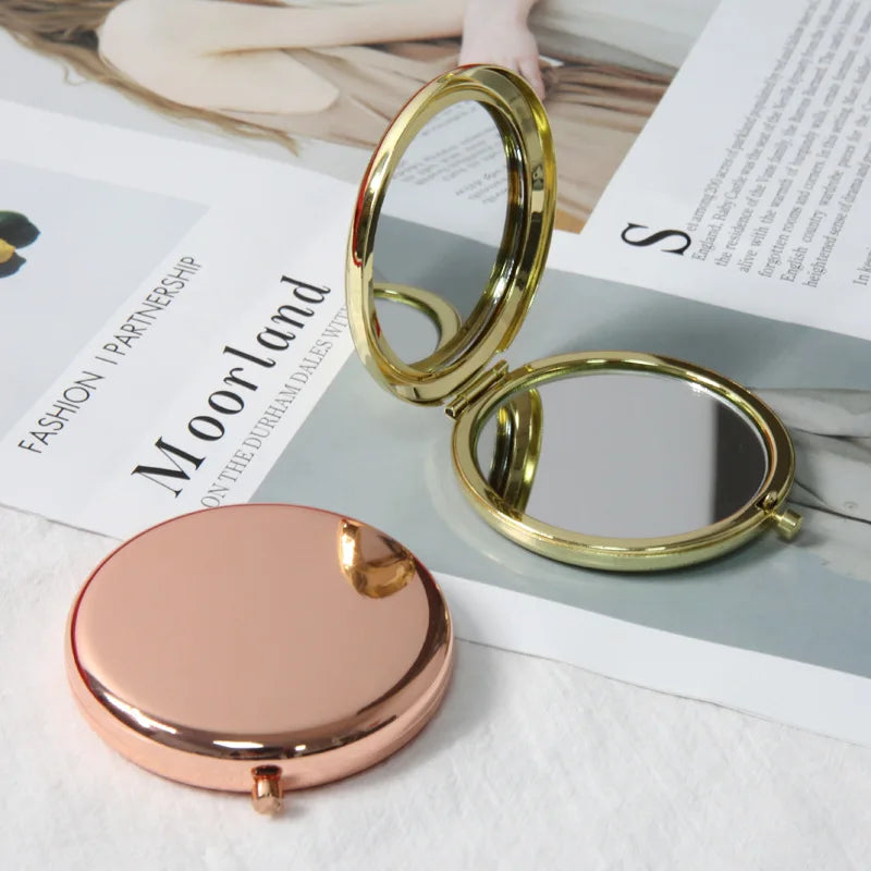 Custom Logo Metal Pocket Mirror Personalized Round Compact Mirror Foldable Cosmetic Makeup Mirror Souvenir Gilf Promotion