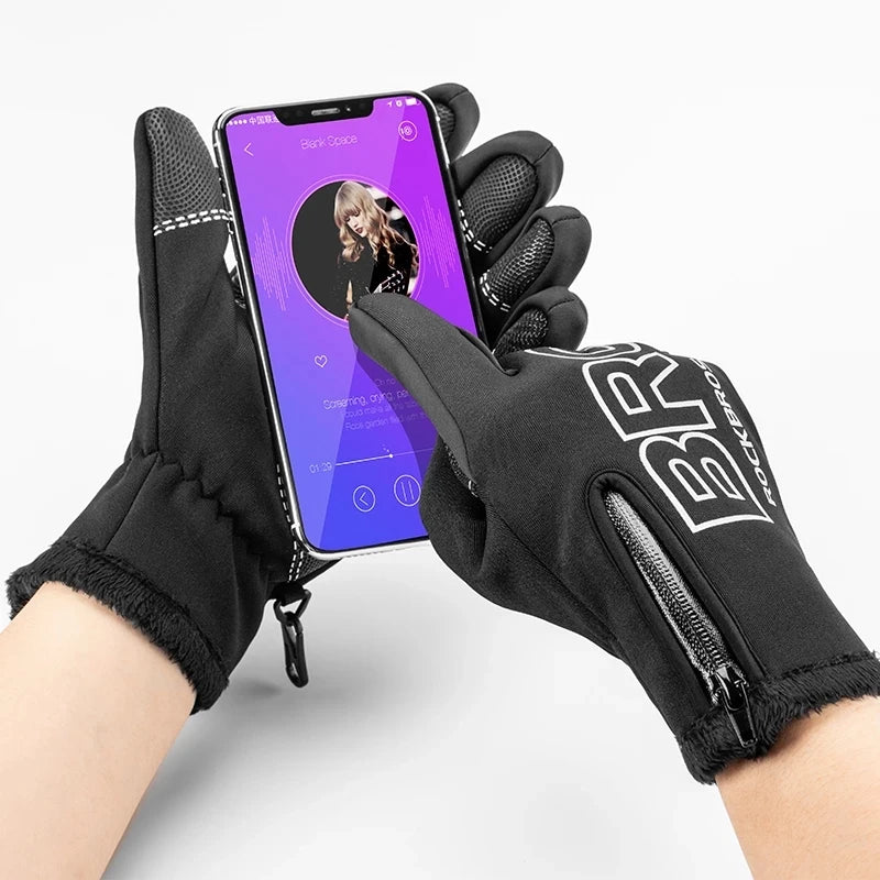 ROCKBROS Men Women Touch Screen Winter Riding Bicycle Reflective Gloves Full Finger Windproof Cycling Gloves