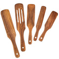 Natural 5 Pcs Acacia Wooden Spurtle Set Kitchen Utensils Tools Cooking Stirring Mixing Serving Spurtles NonSick Cookwar