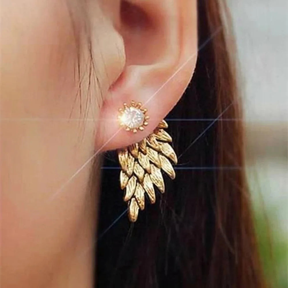 Huitan Wholesale Fashion New Gold Plated Wings Style Cubic Zirconia Earrings Stud for Women Delicate Dainty Diamond Jewelry