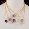 Stainless Steel Gold Natural Irregular Raw Stone Pendant Necklace for Women Amethyst Rose Quartz Lapis Lazuli Necklace