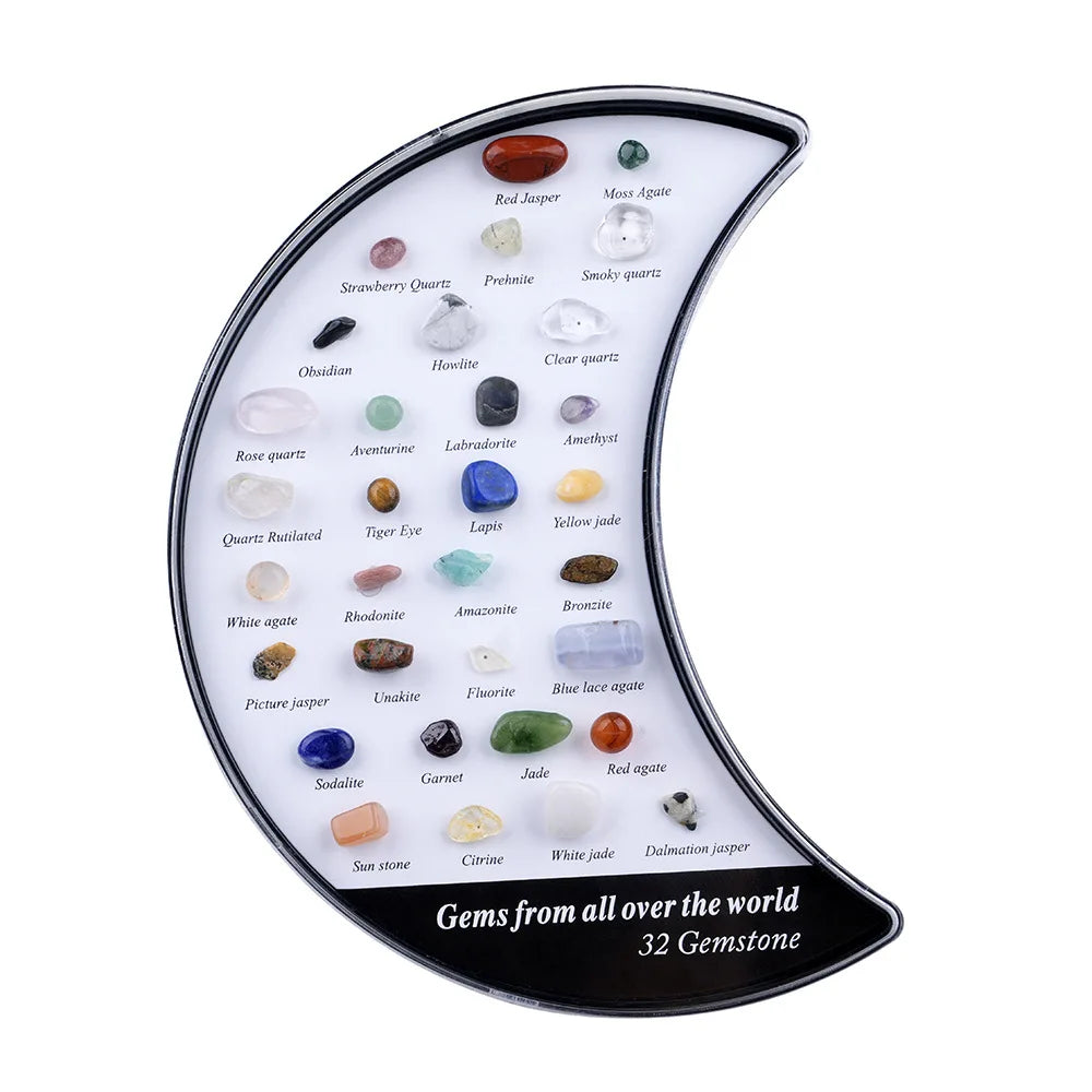 Hot Sale Fashion Crystal Loose Gemstone 32 Piece Moon Shaped Box Set Stone Collectible Ornament Specimen Set Gift Selection