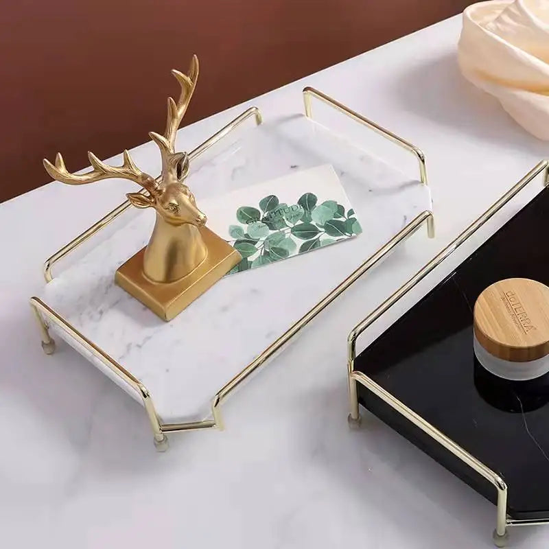 Home Decor Sundries Metal Racks Dressing Table Jewelry Cosmetic Storage Tray Marble Rectangular Storage Tray