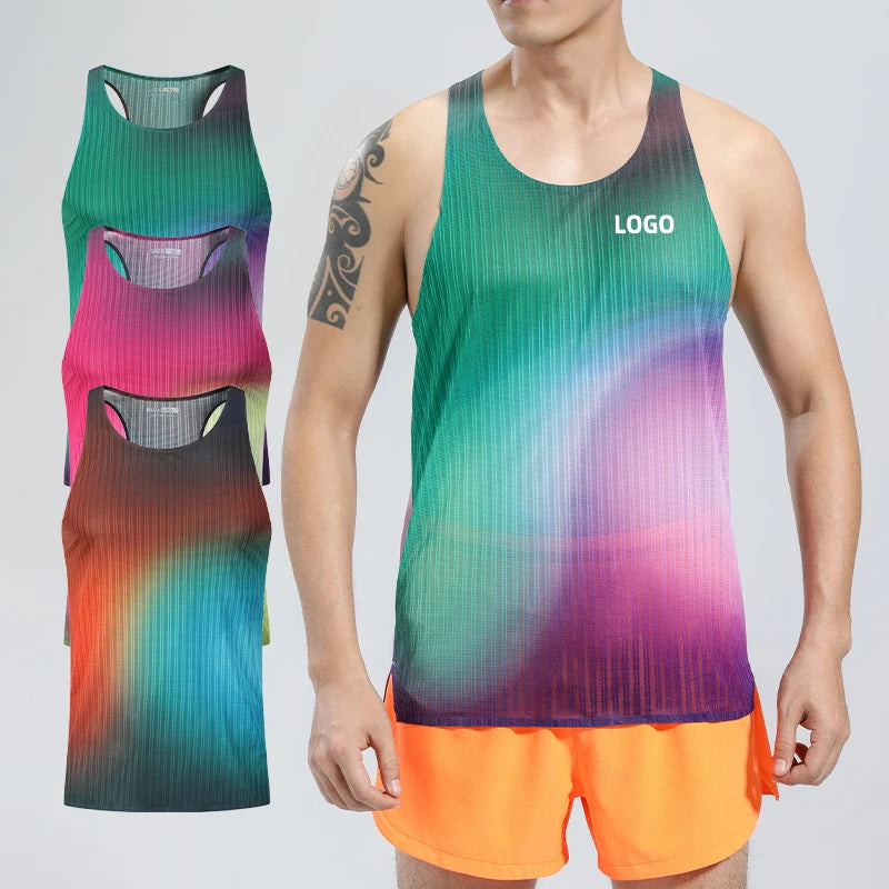 Custom Logo Men's Seamless Marathon Running Vest Breathable Quick Dry Sporty Style Sleeveless Tank Top