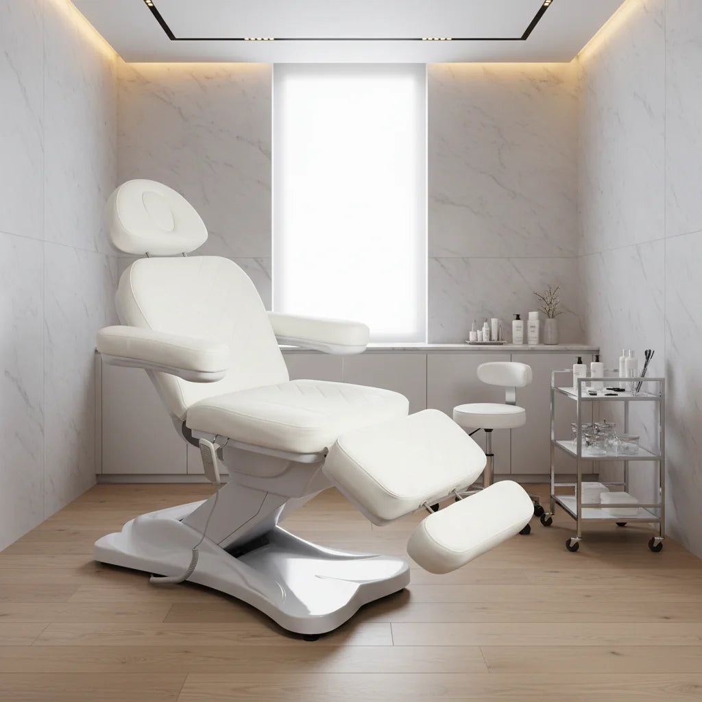 White Adjustable Therapy Spa Salon Cosmetic 3 Electric Motors Beauty Care Treatment Massage Table Bed Podiatry Facial Chair Set