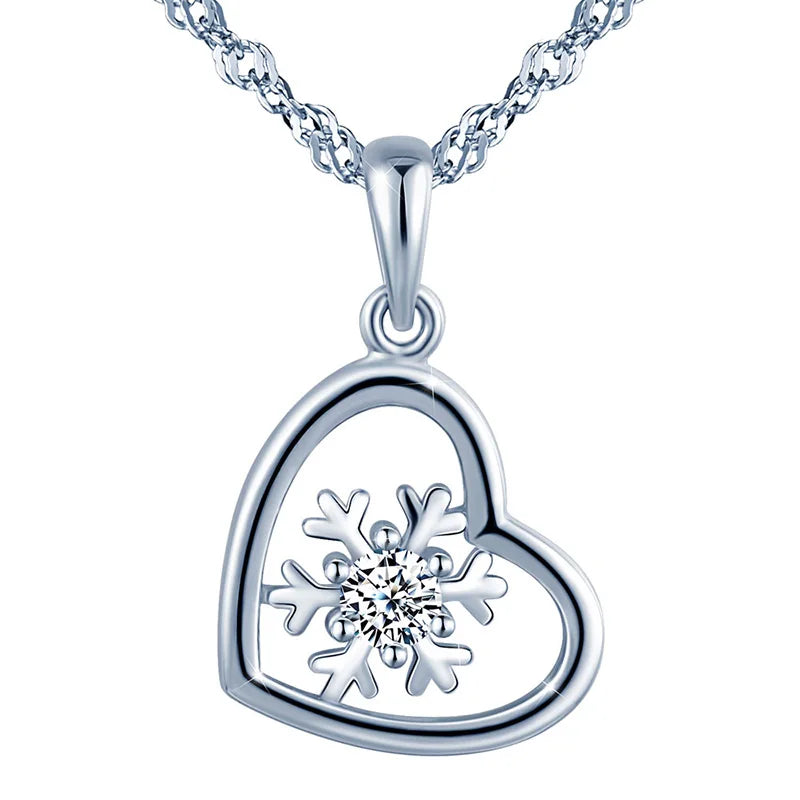 Classic Heart Snowflake Inlay Pendant S925 Sterling Silver Inlaid ZC Stone Pendant Necklace for Women