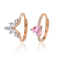 Resizable Rose Gold Plated Crown Pink Heart Ring Set for Girls