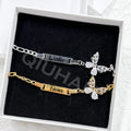 QIUHAN Customized Engraved Name Bar Bracelet Zirconia Butterfly Nameplate Bracelet