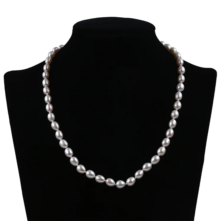 Elegant Fashion 7-8mm Natural White Freshwater Rice Pearl Necklace