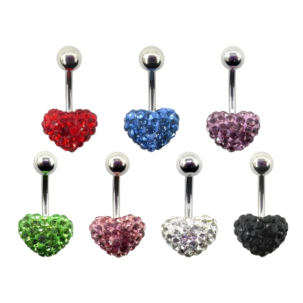 Medical Stainless Steel Barbell Color Crystal Belly Navel Piercing Jewelry Shambhala Diamond Ball Heart Shape Navel Ring