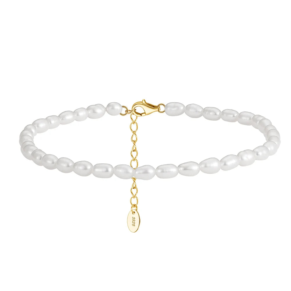 RINNTIN SA38 Silver Gold Natural Freshwater Pearls Chain Anklet Beach Adjustable Chain Anklet Foot Jewelry
