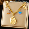 New Trendy Stainless Steel Chunky Chain Sun Moon Star Charm Necklace Sun Moon Face Pendant 18k Pvd Gold Plated Pendant Necklace
