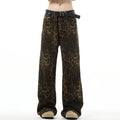 Fitspi Vintage Leopard Print Jeans Men Women Straight Loose Leisure Mop Trousers Men Wholesale