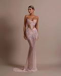 A9819 Factory Wholesale Beige Women Prom Maxi Dress Sleeveless Luxury Ladies Elegant Evening Dress