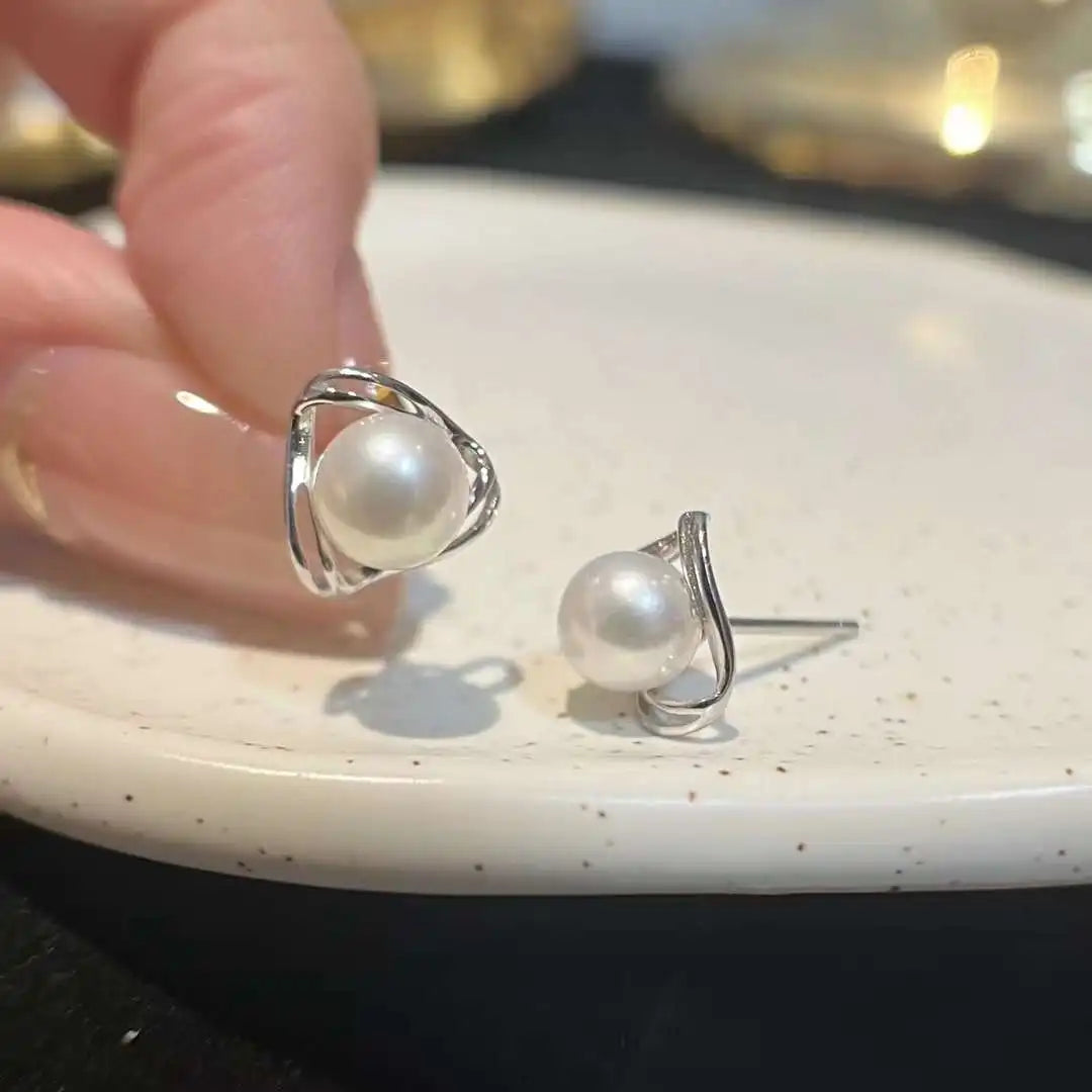 925 Pure Silver Ear Studs & Stud Earrings Refreshing Triangle with 6-7mm Natural Freshwater Round Pearl Elegant & Stylish