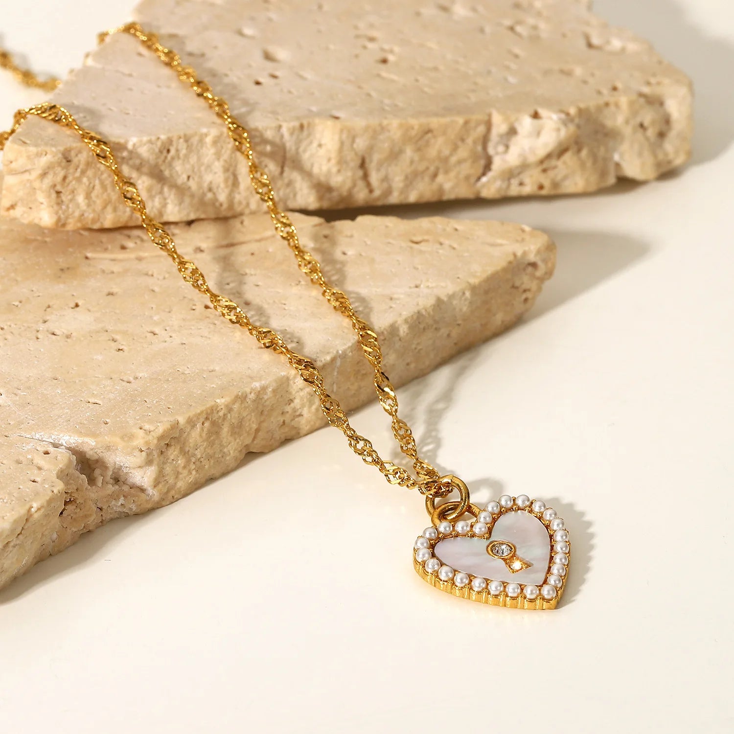 SSeeSY Acero Inoxidable Joyas Mayor Gold Plated Jewelry Natural Pearl Zircon Heart Stainless Steel Pendant Necklace for Women