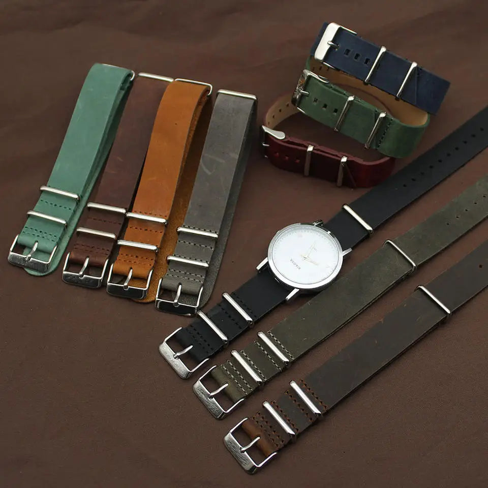 Custom One Piece Vintage Genuine Leather Water Resistant Watch Strap 18mm 20mm 22mm 24mm Suede Leather