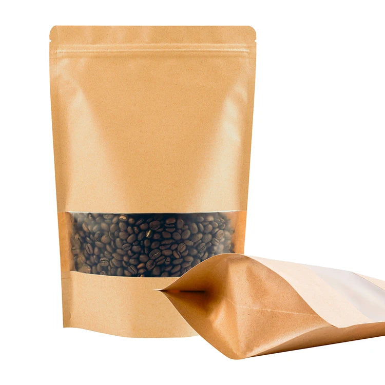 US Warehouse Wholesale Yellow Black White Stand up Pouches Recycled Biodegradable Kraft Paper Food Bags with Windows