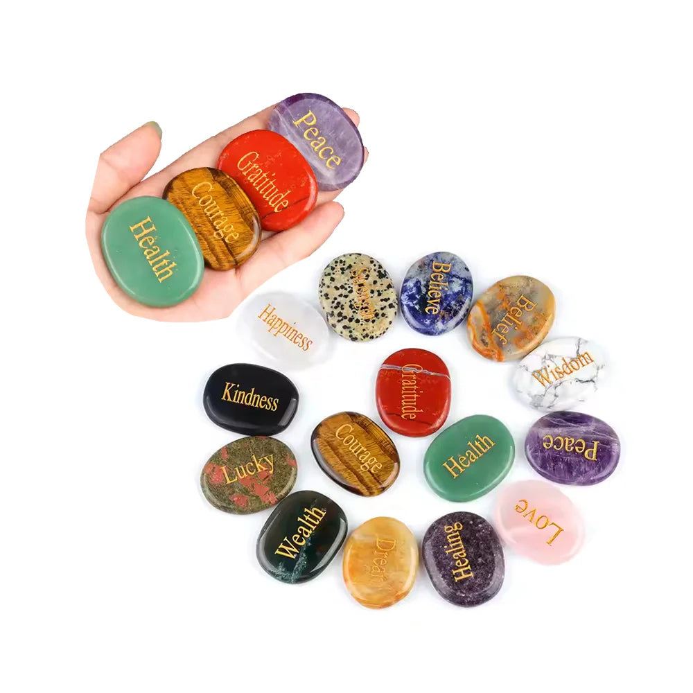 Wholesale Heat Treated Carving Love Letters Eco-friendly Oval Gemstone Figurine Inspirational Original Stones Power Quartz Agate MegaBDM