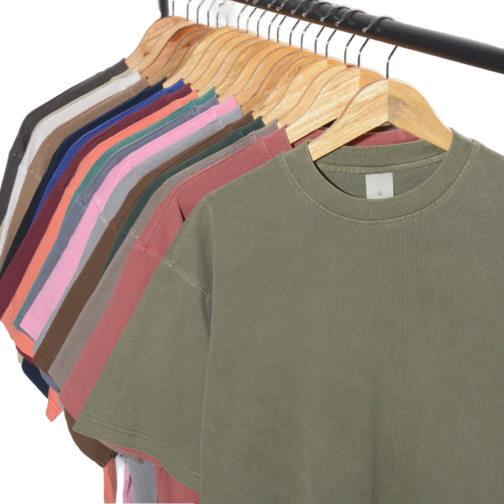 2025 Hot Selling Cheap Acid-Wash Vintage Oversized T-Shirt 260gsm Heavy Cotton Casual 100% Knitted Fabric Print on Demand